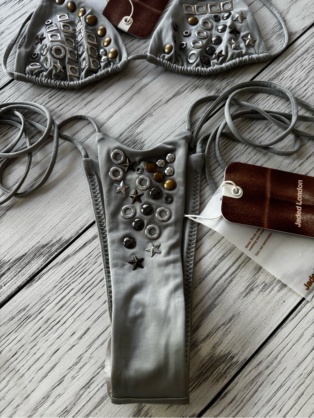 Jaded London Gray Studded Triangle Bikini Set - Picture 5 of 7